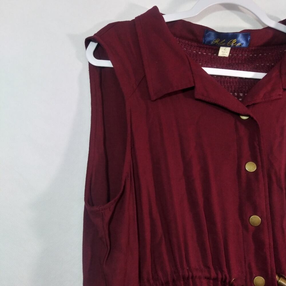 Blue Rain Anorak Vest Crochet Back Panel Pockets Button Burgundy Red Tan Size L - Picture 3 of 6